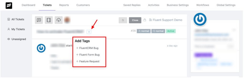 Fluent Support add tags