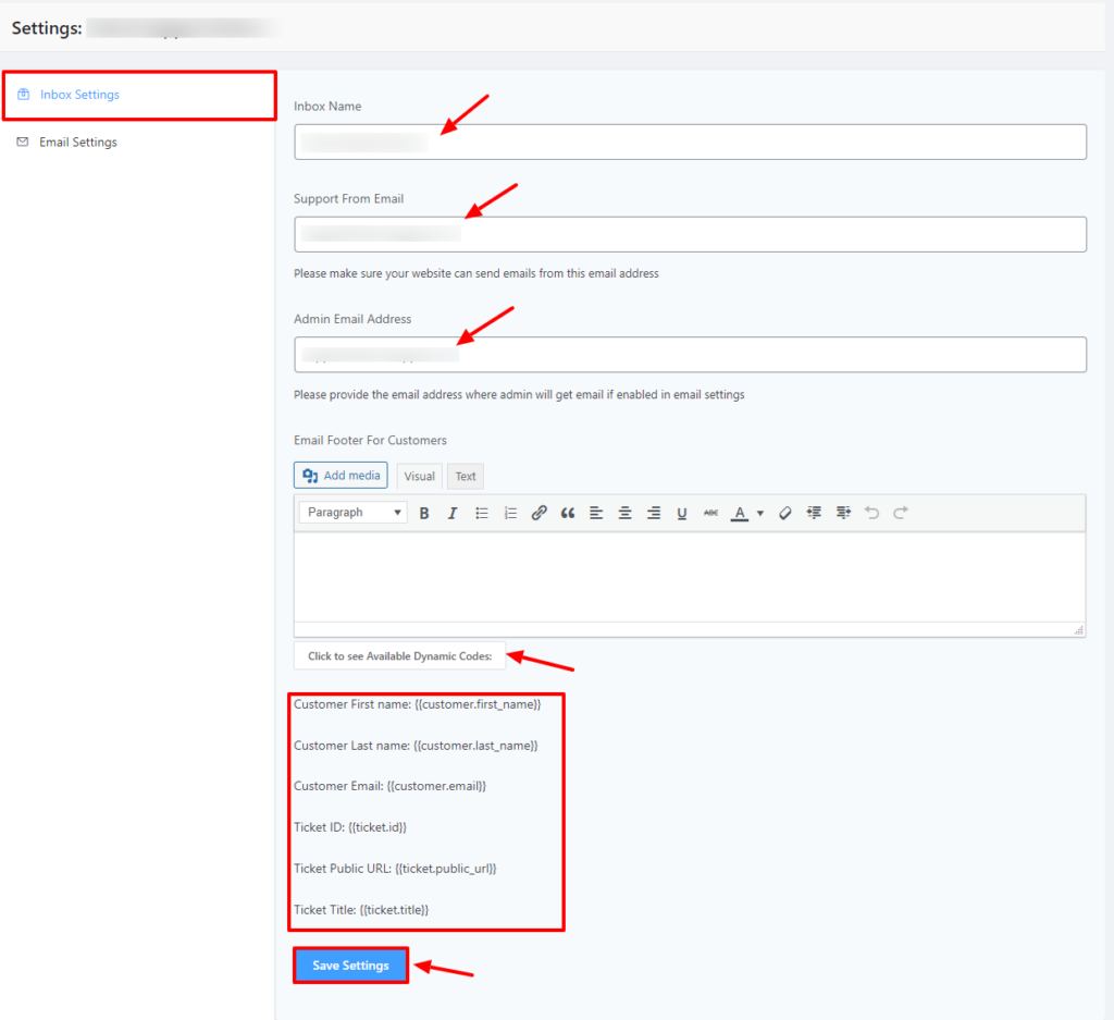 inbox settings in Fluent Support