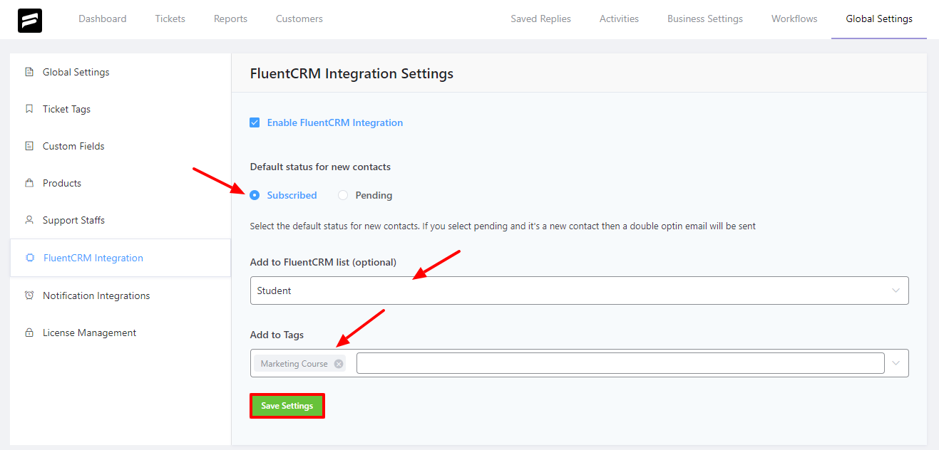 Fluent Support fluent crm integration