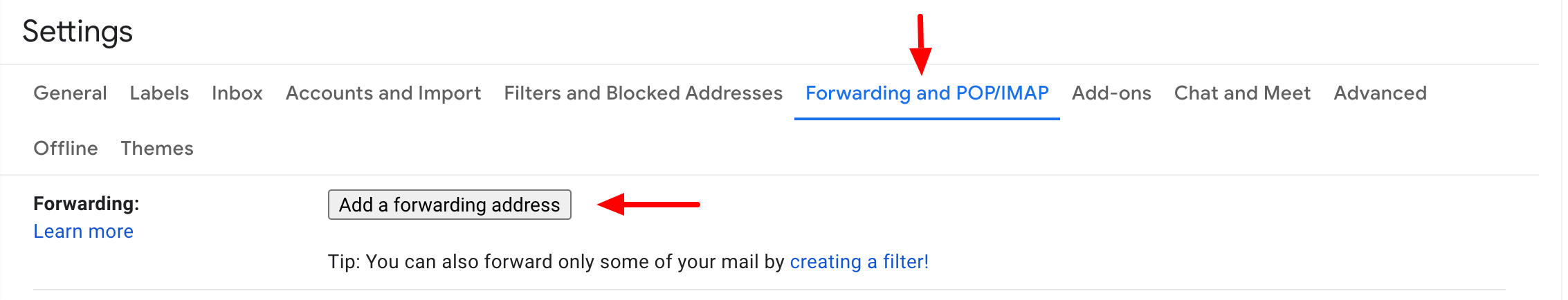 Email forwarding settings - Gmail