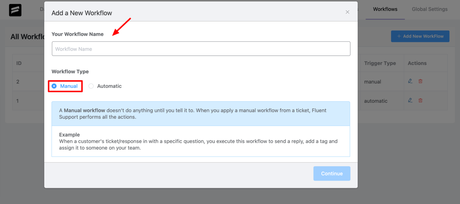 Manual Workflow - Fluent Support