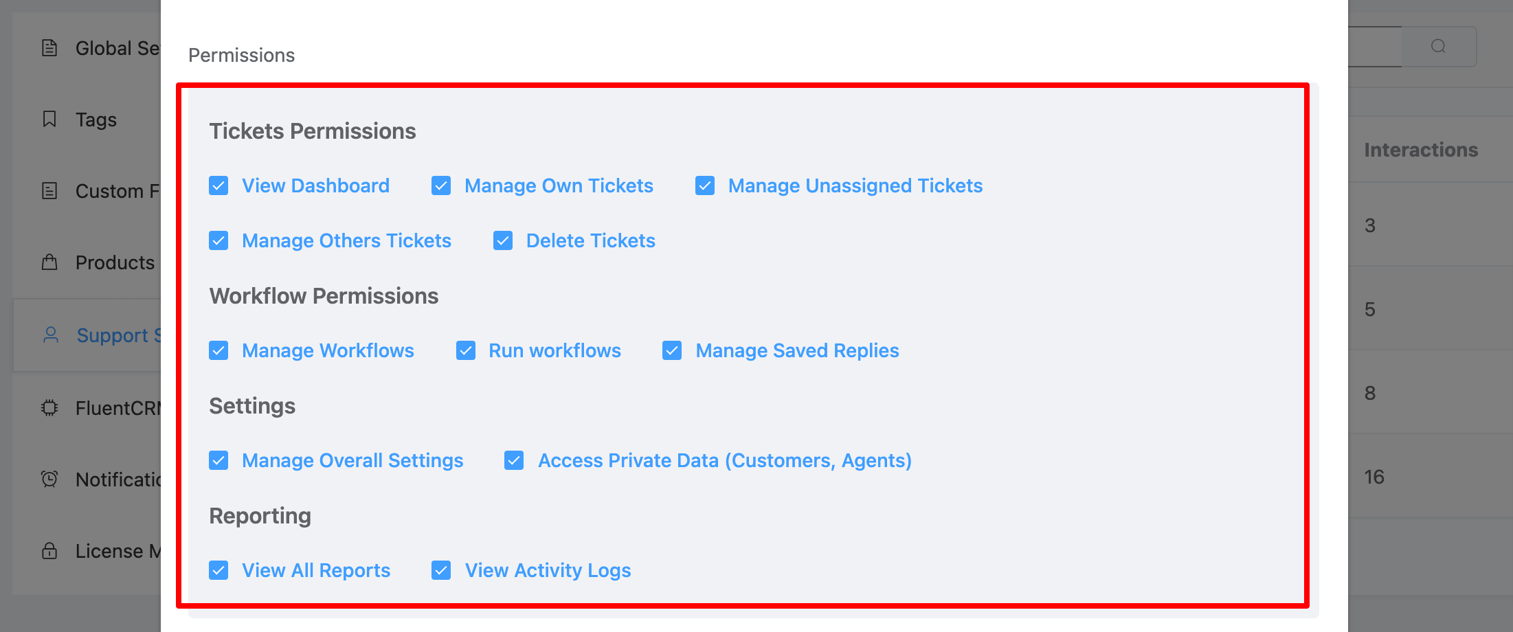 Fluent Support support staff ticket permissions