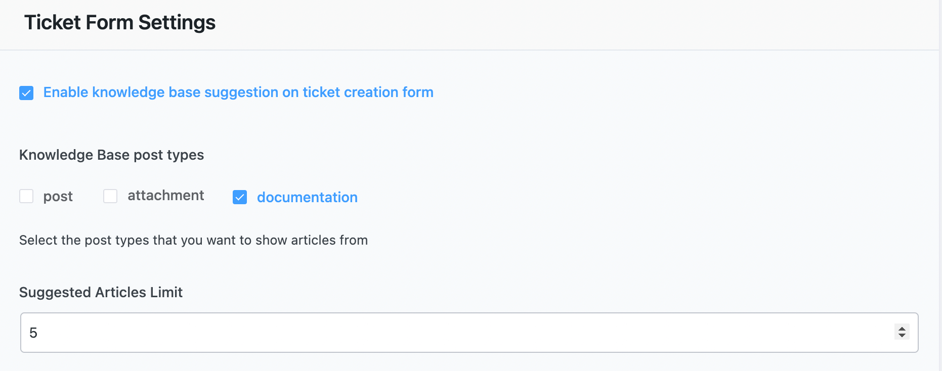 Fluent Support ticket form setting