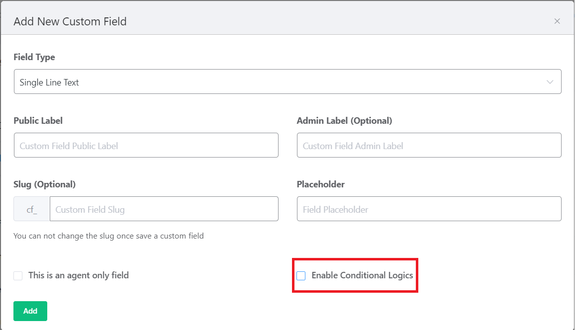 enable conditional logic in custom fields