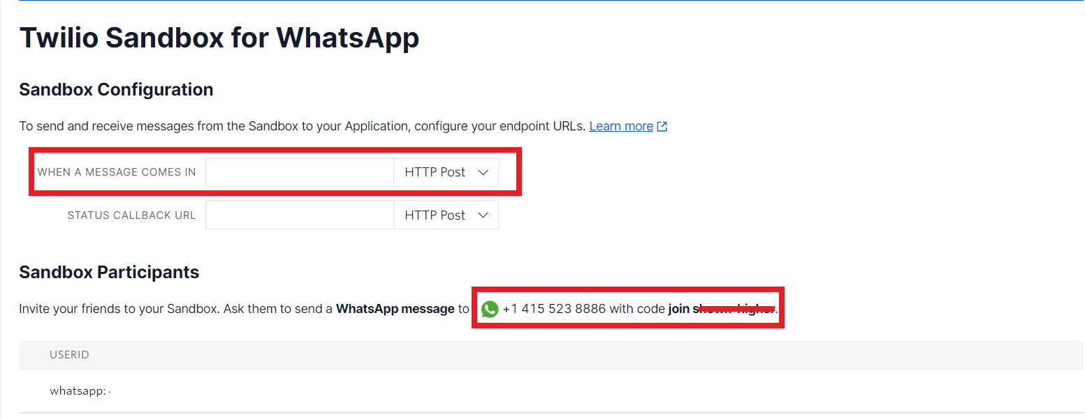 Twilio Sandbox for WhatsApp - Sandbox configuration, sandbox participants