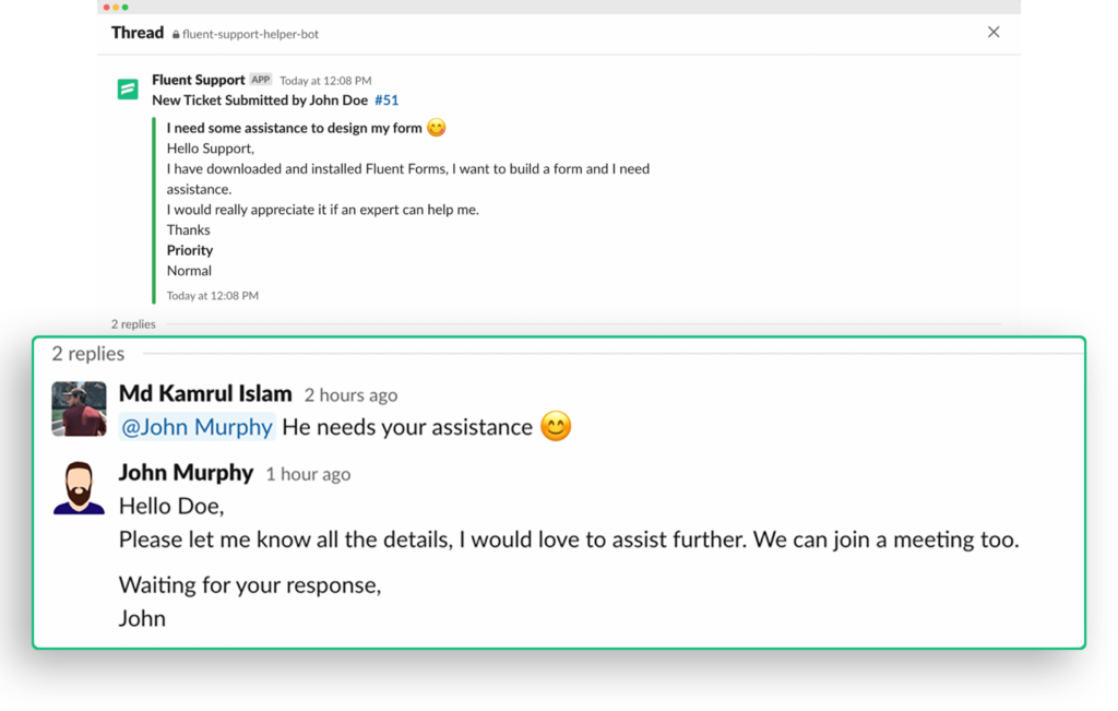 add response to tickets from slack channels