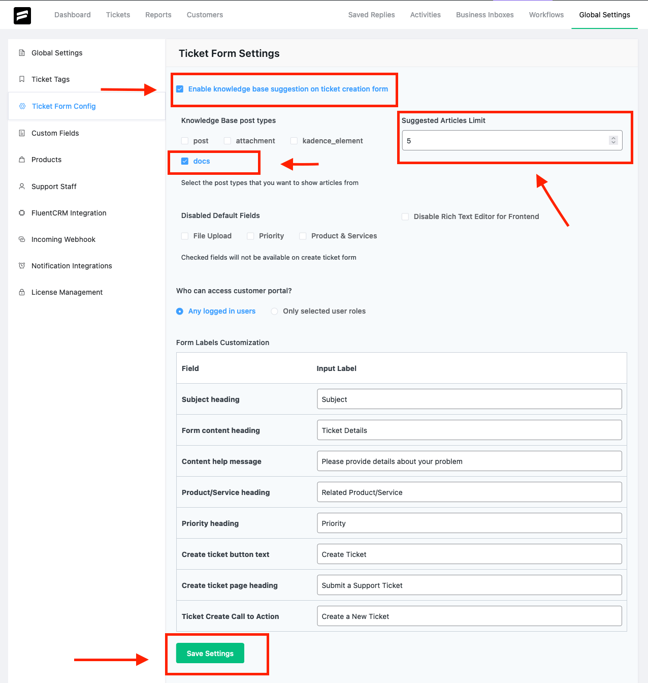 BetterDocs integration setup fluent support