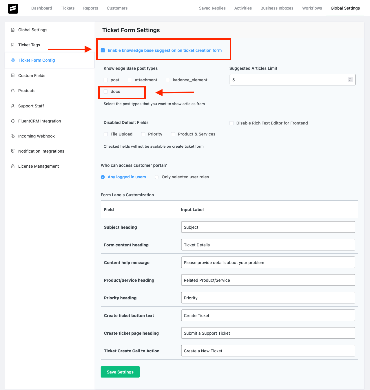 BetterDocs integration setup fluent support