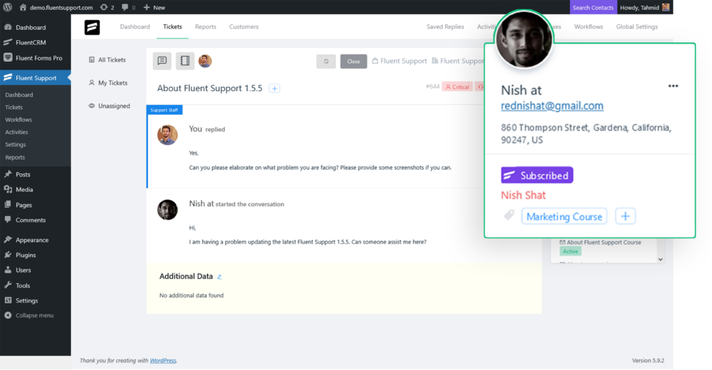 contact overview from fluent CRM