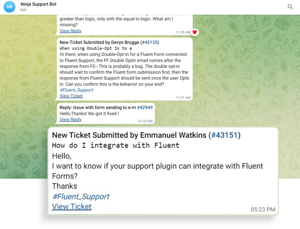 instant notifications about tickets directly on telegram chat