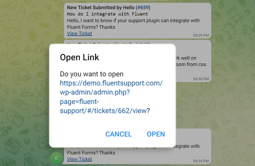 redirect to dashboard from telegram chat