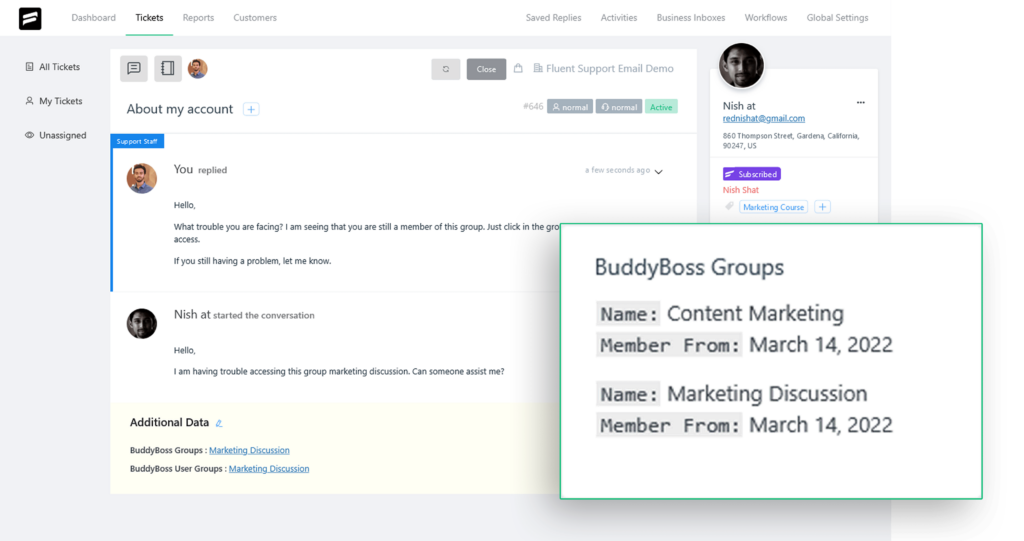 purchase history with buddyboss integration fluent support
