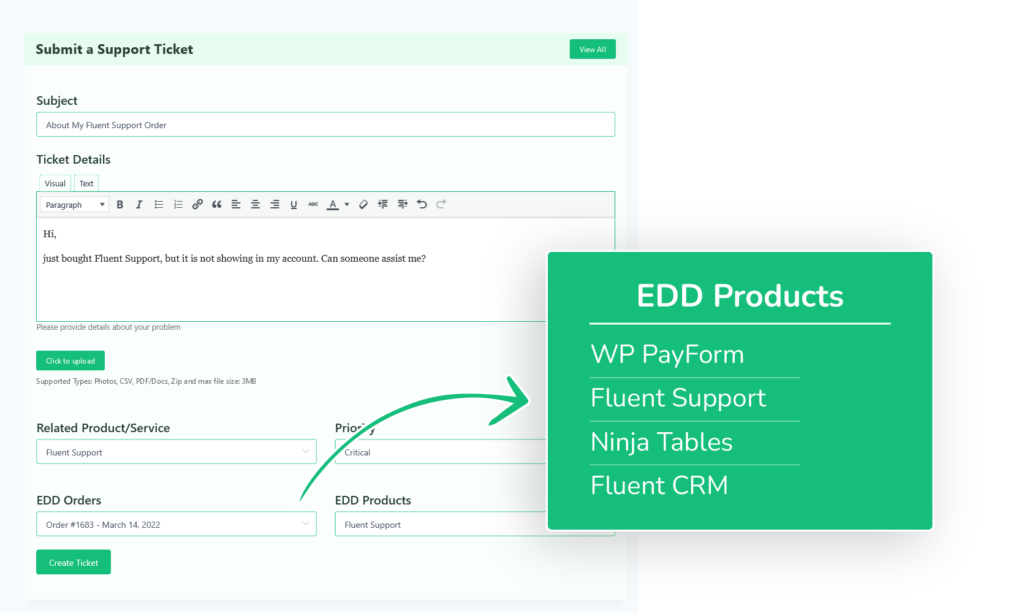 Easy Digital Downloads custom fields in support ticket forms