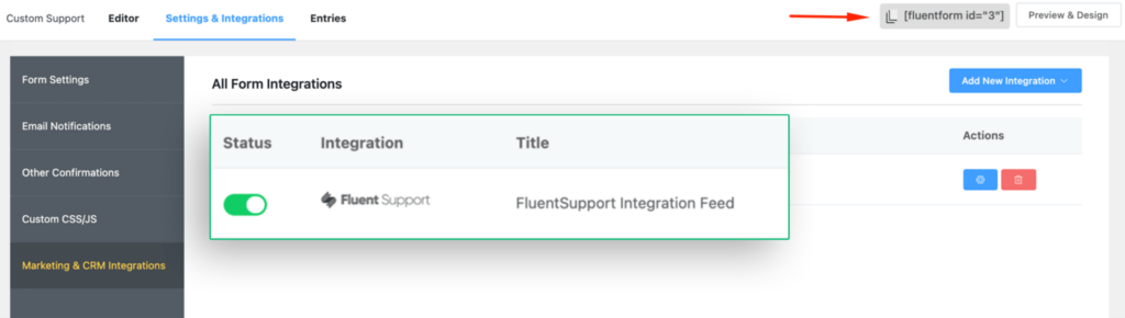 fluent forms shortcode in fluent support