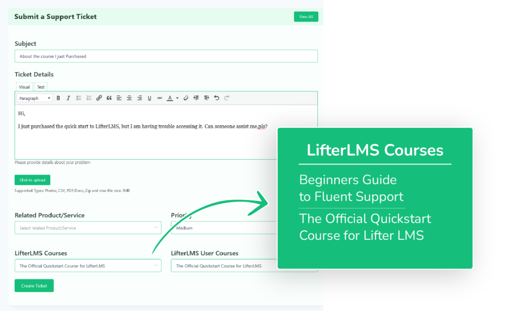lifterlms custom fields in tickets