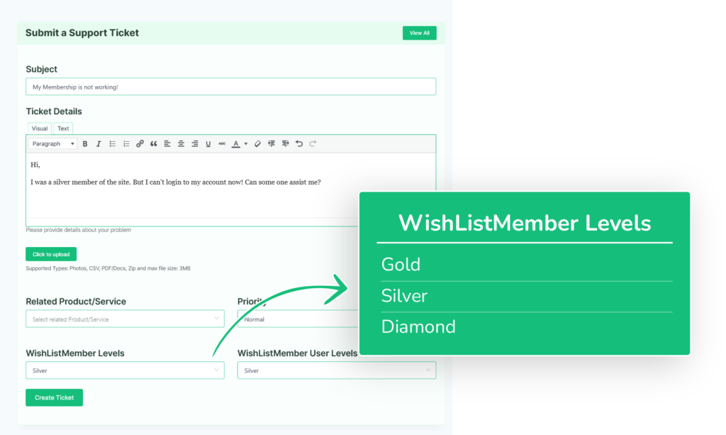WishList members custom filed in fluent support support ticket forms