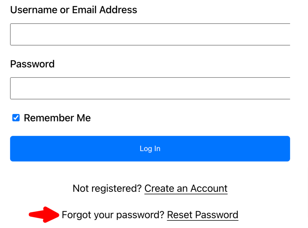 fluent support reset password option
