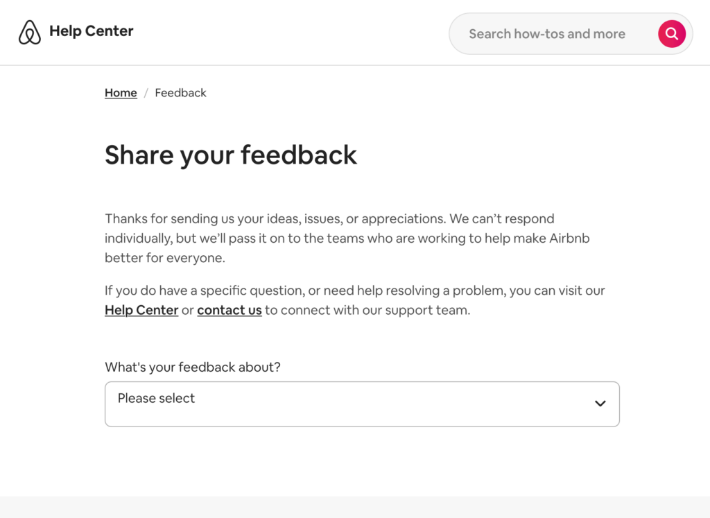 airbnb feedback form example