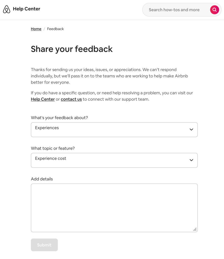 feedback form example