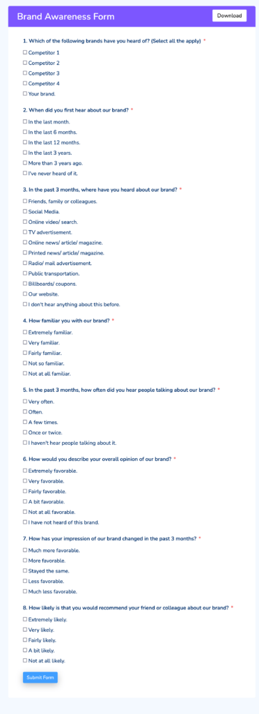 brand awareness feedback form template