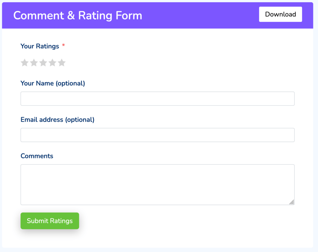 comment and rating forms template