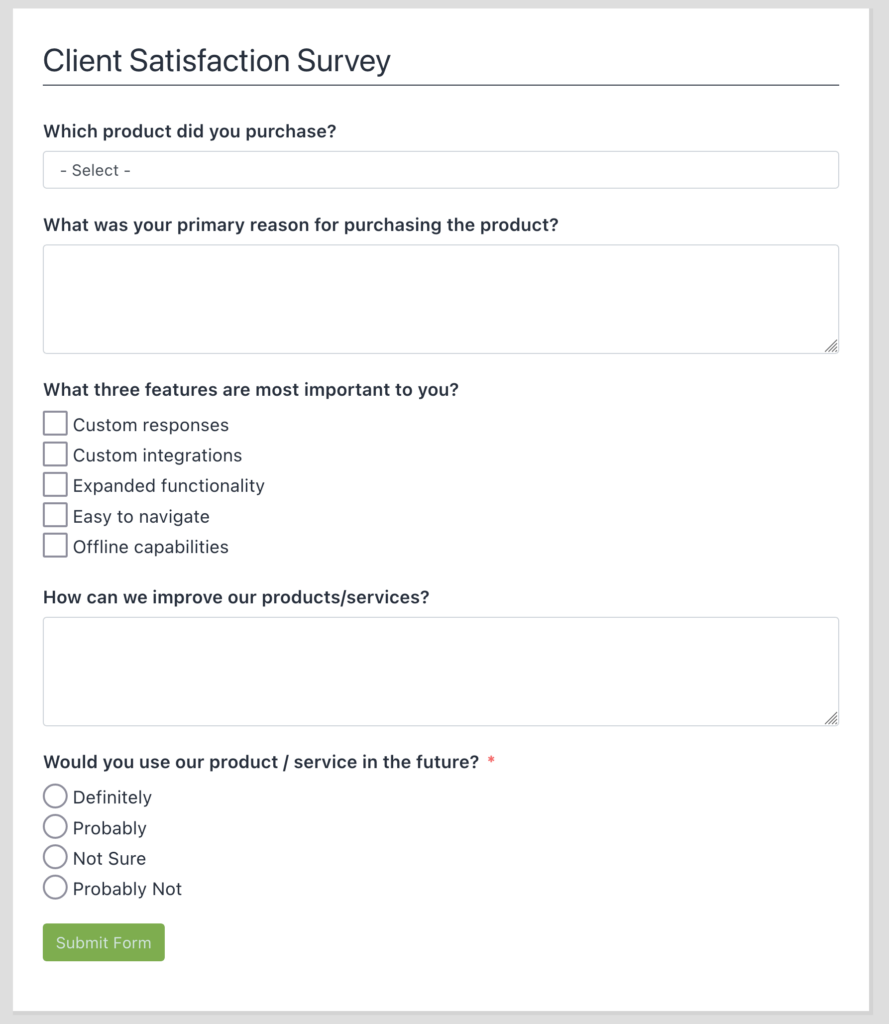 customer satisfaction survey form by fluent forms