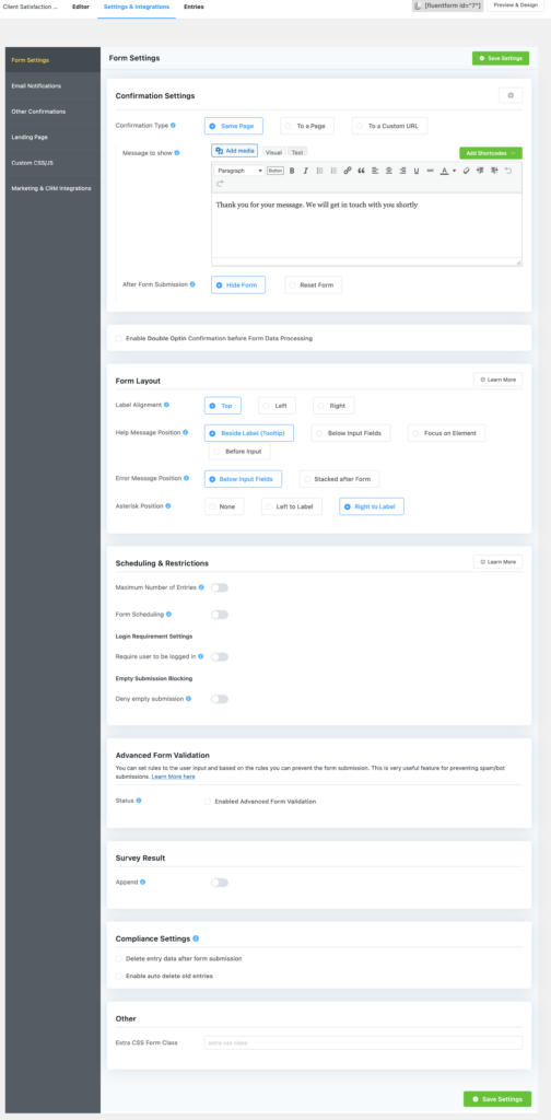 fluent form setting