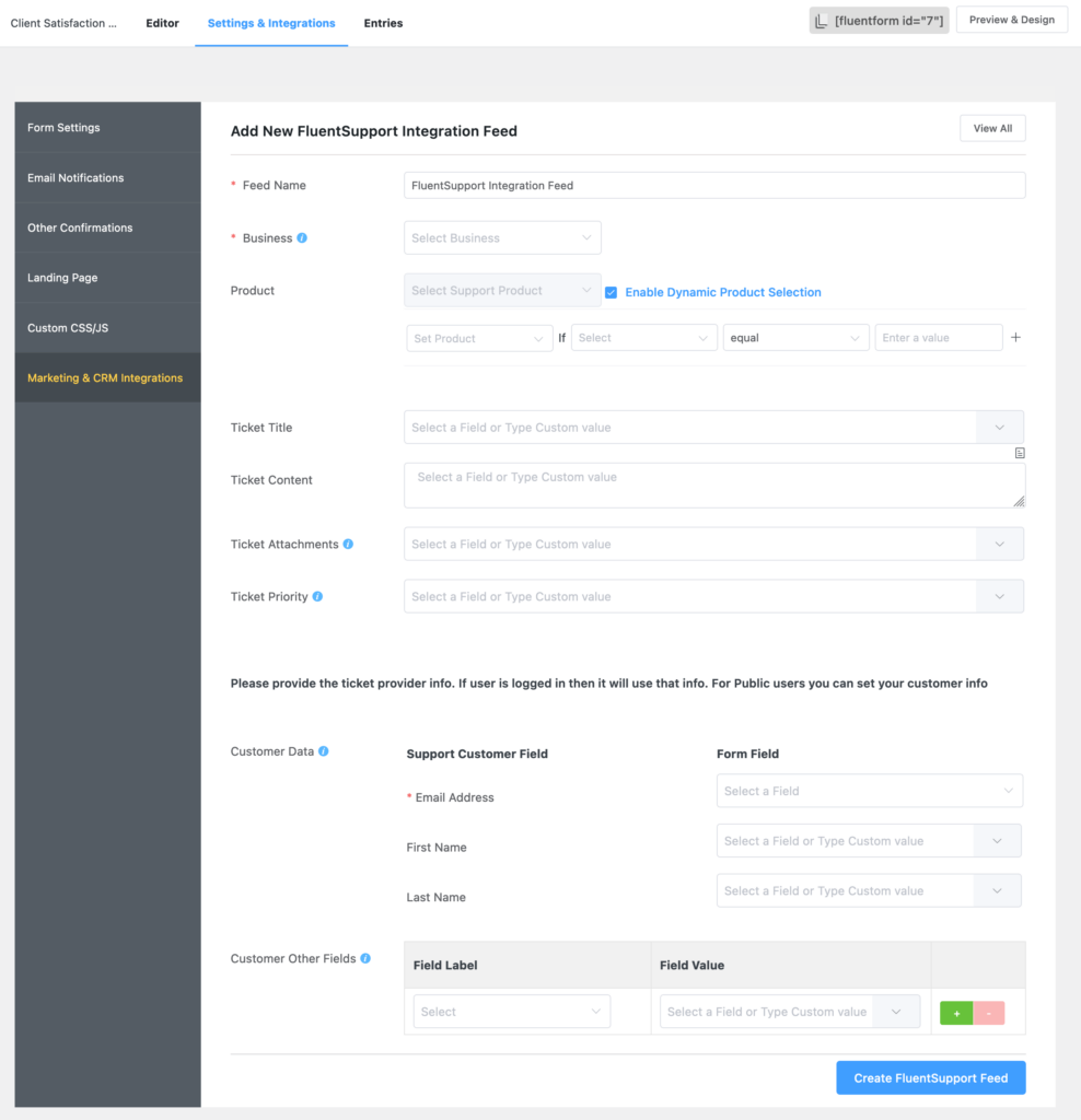 fluent support integration in fluent forms