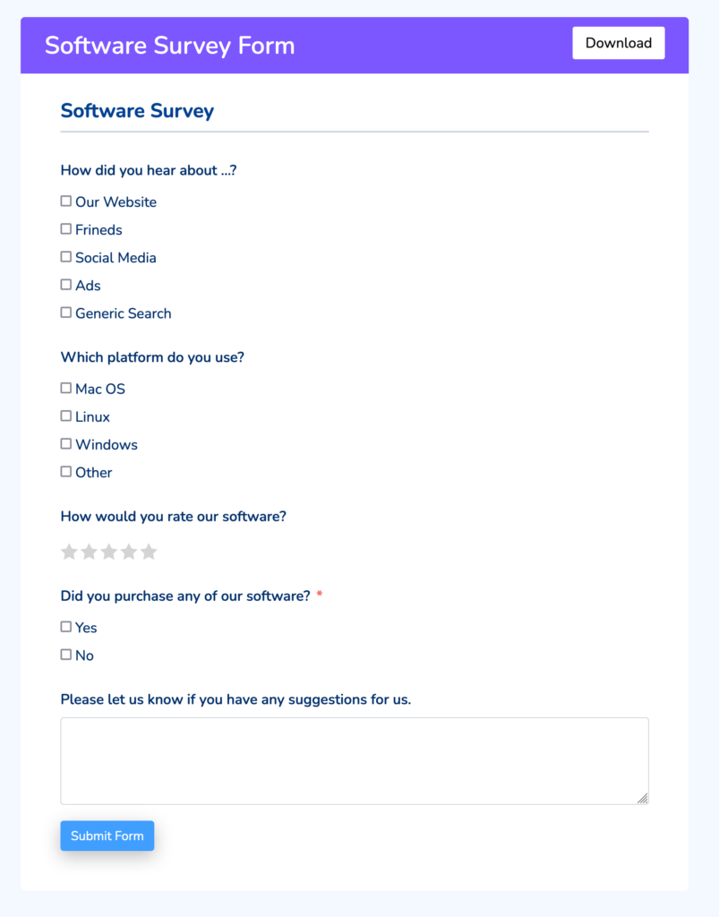 software review feedback form template