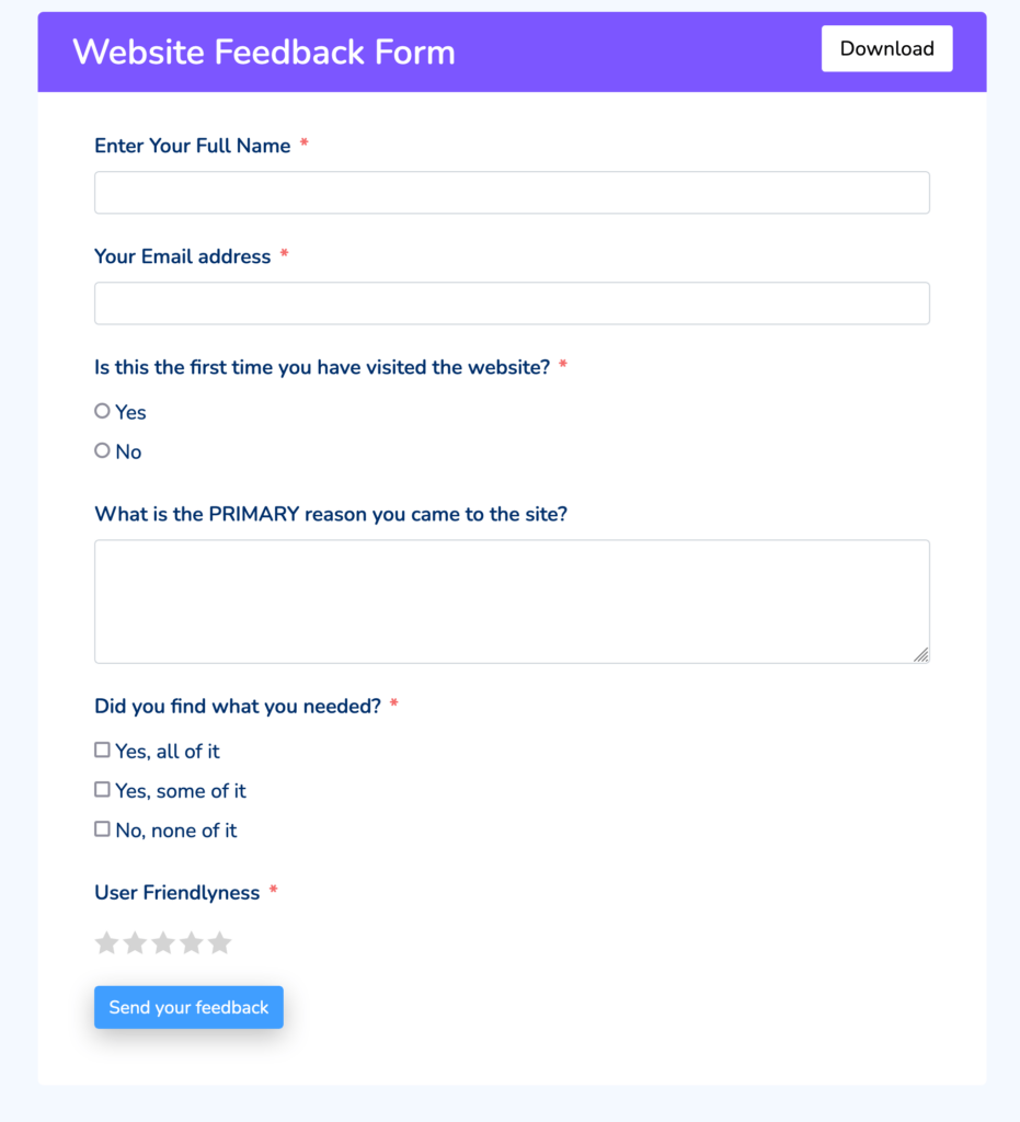 website feedback form template
