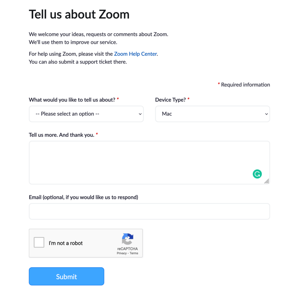 zoom feedback form example