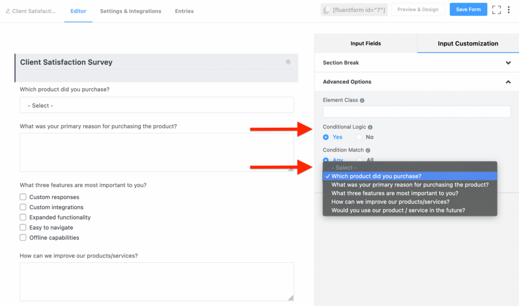 conditional logic in fluent forms