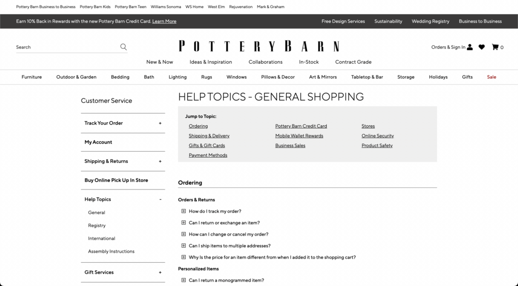 knowledgebase examples Pottery Barn