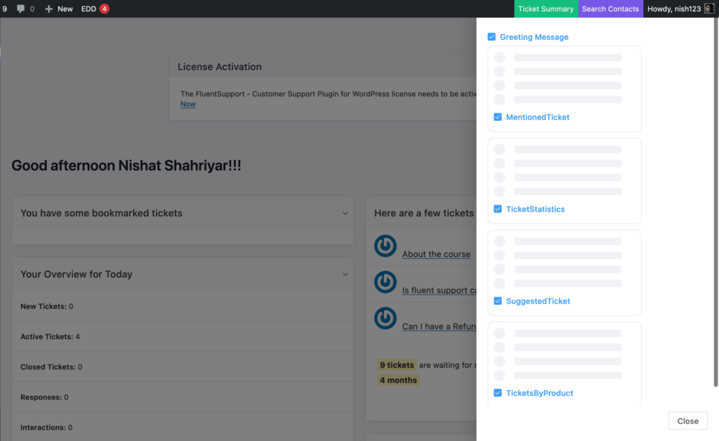 fluent support dynamic dashboard