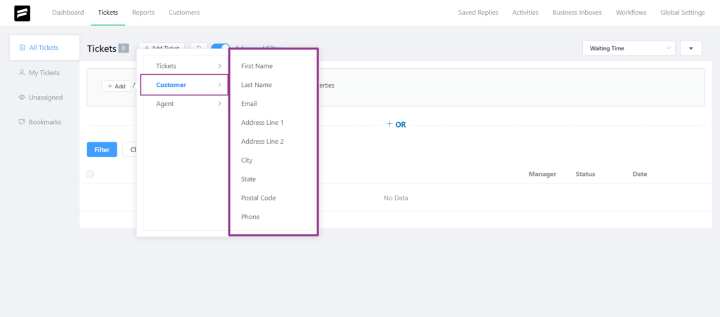 Customer data attributes - Advanced Filter Fluent Support