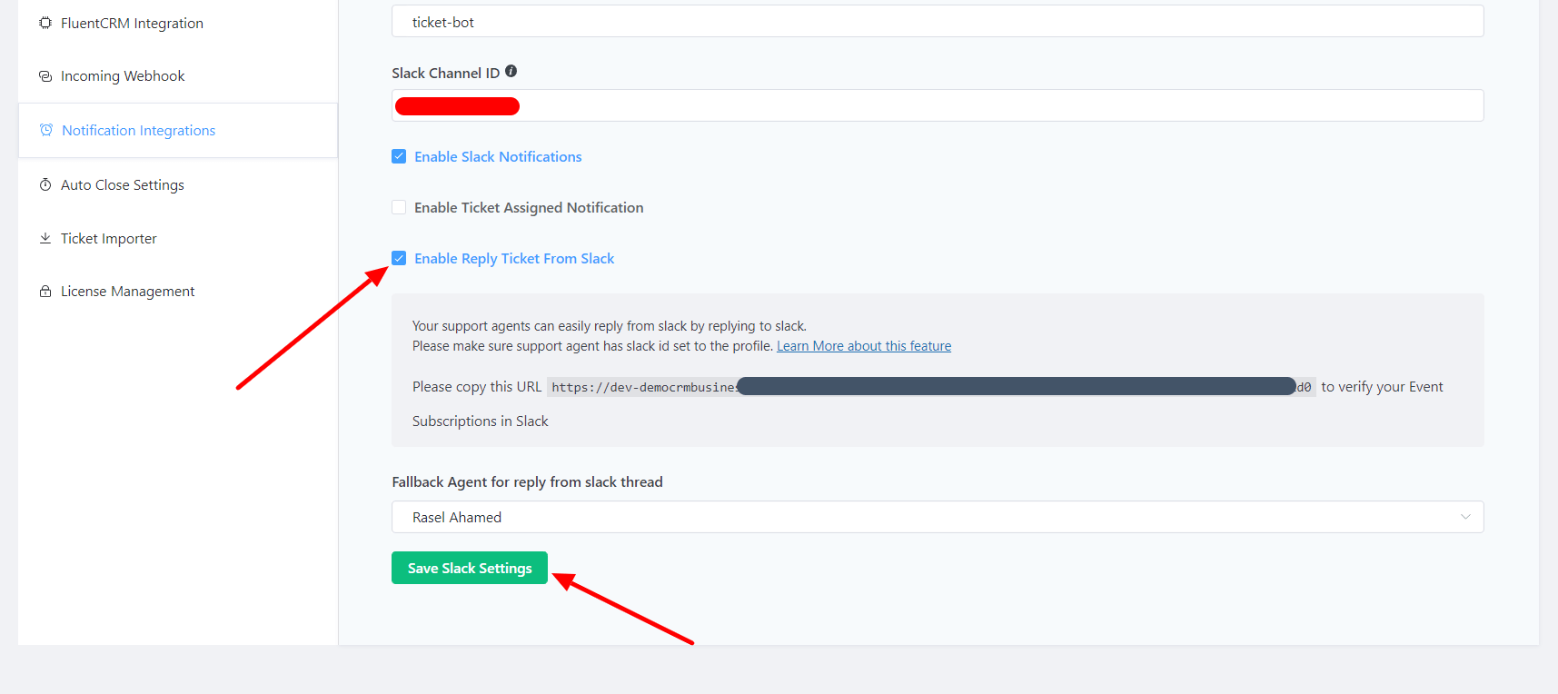 enable reply ticket from slack