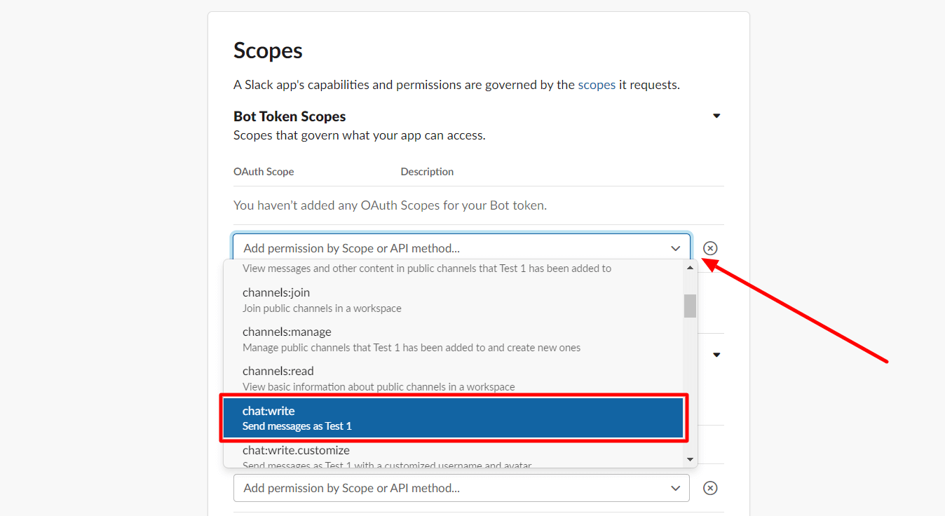 Chat:write - Add Permission by Scope or API Method - Slack API