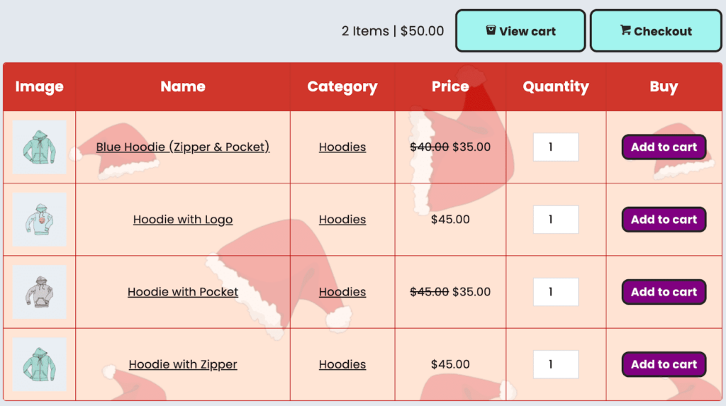 woocommerce product table