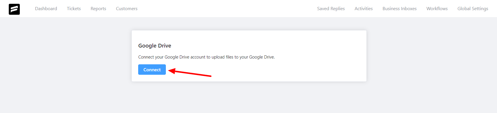 Connect button to end the integration process for Google Drive upload