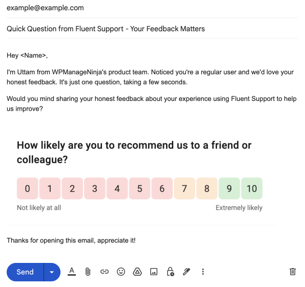 NPS email survey example