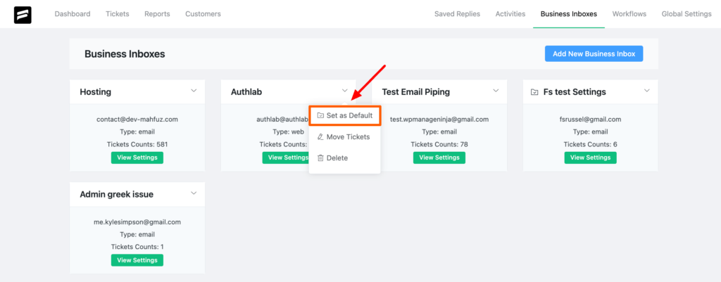 Business Inboxes - Fluent Support