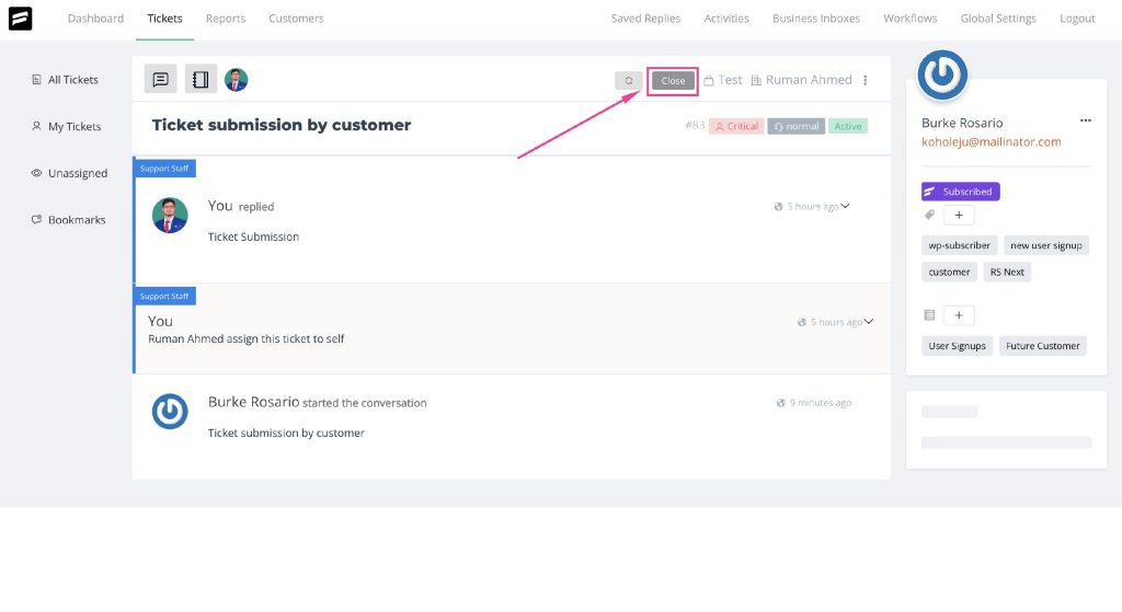 Step 06: Resolving or closing ticket