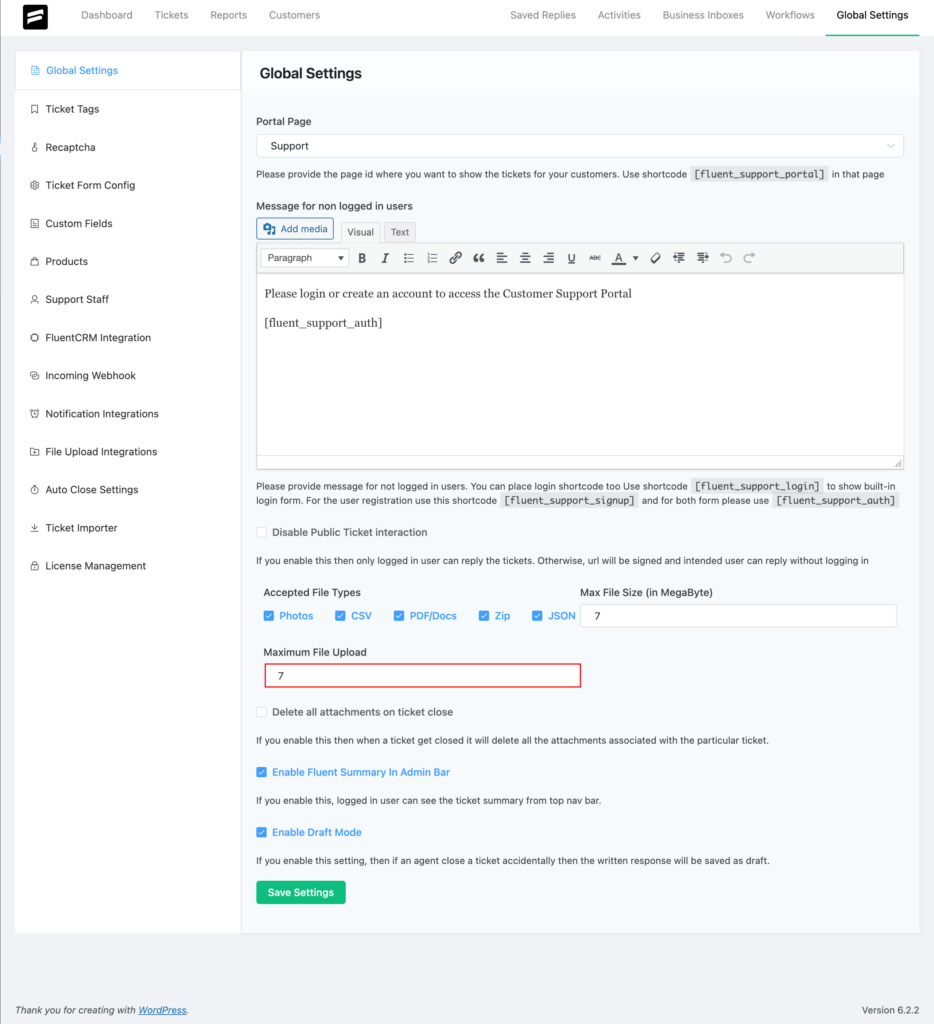 Maximum file upload limit in Fluent Support