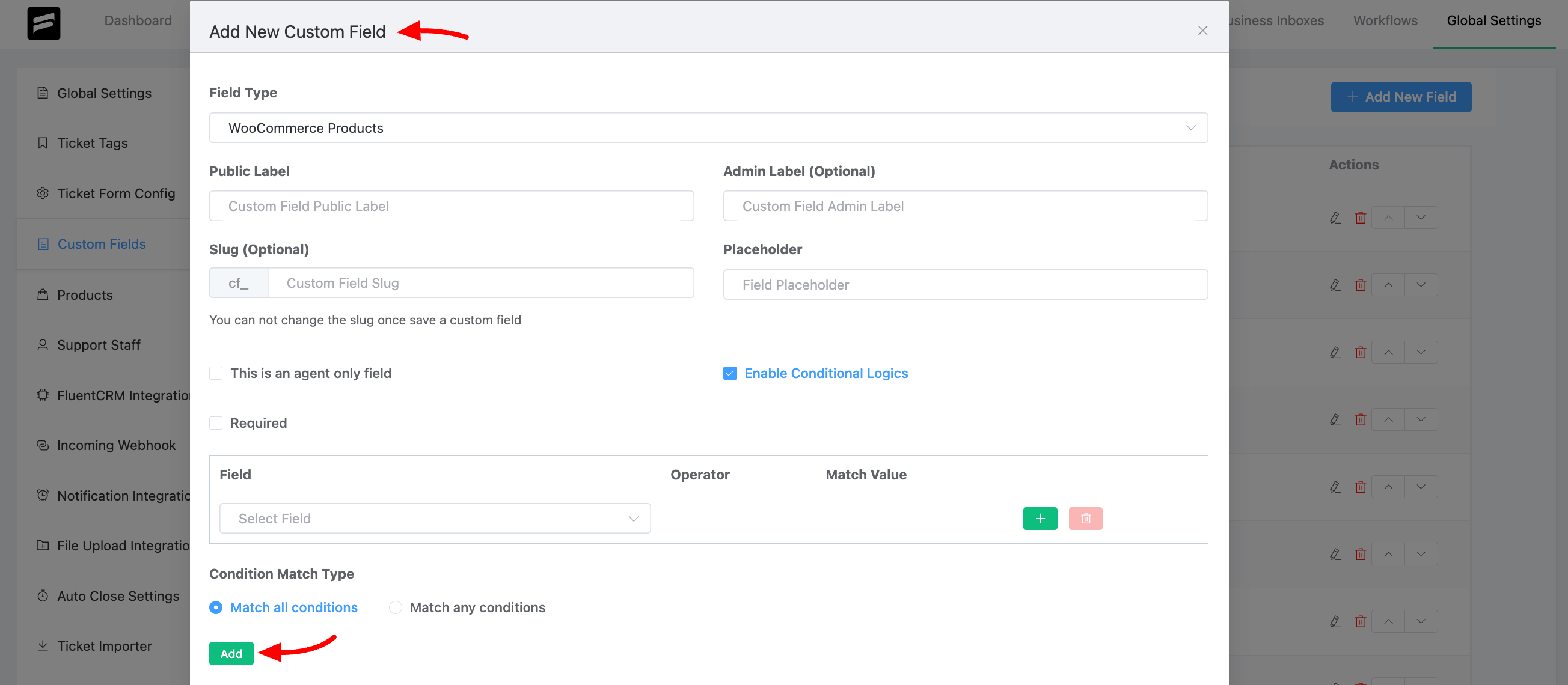 Add New Custom Field - Enter Details 