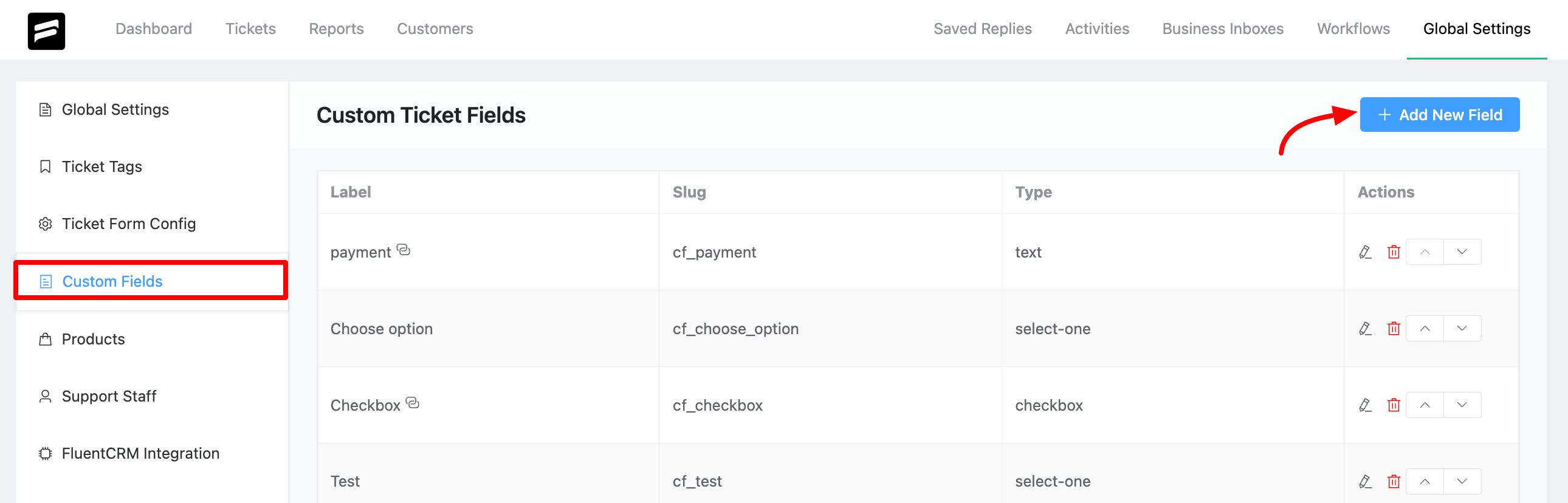 Custom Fields - Add New Field - Fluent Support Dashboard