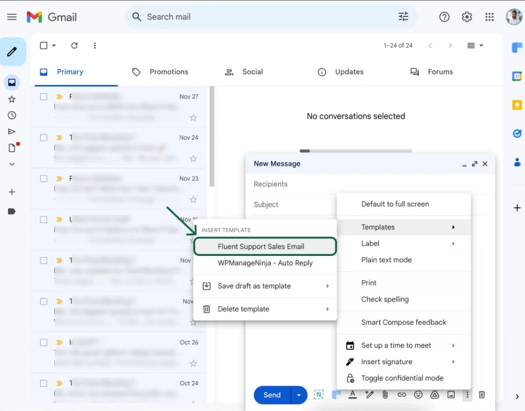 Gmail canned email insert