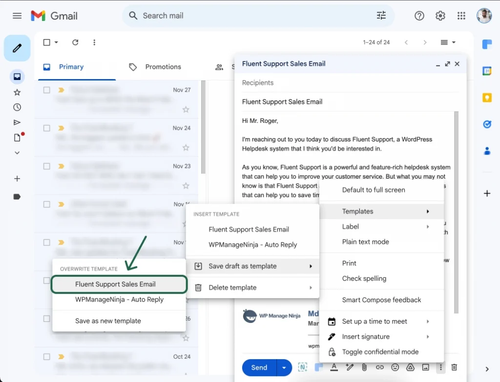 Gmail template overwrite - Canned email