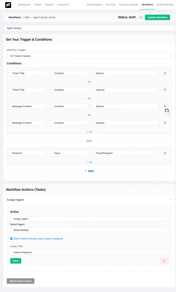 Workflow automation for ticket routing