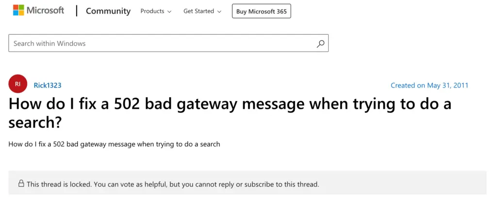 Microsoft 502 issue community