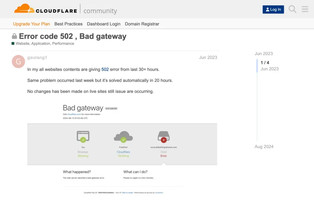 cloudflare 502 issue community